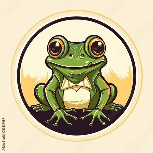 Wallpaper Mural Retro Frog - Flat Cartoon Logo Design Vector Illustration - Isolated on Beige Background Torontodigital.ca