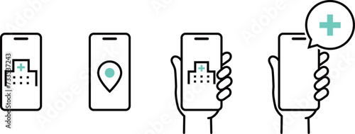 スマホと病院の医療アイコンセット