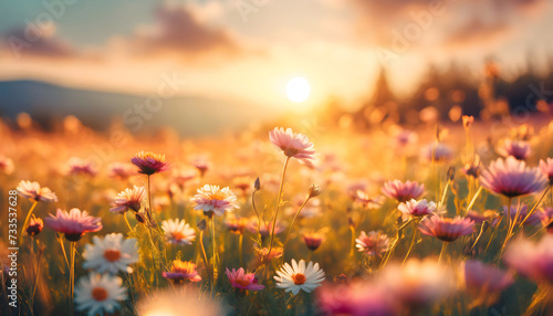 field of flowers and sunset © CHAIYAPHON