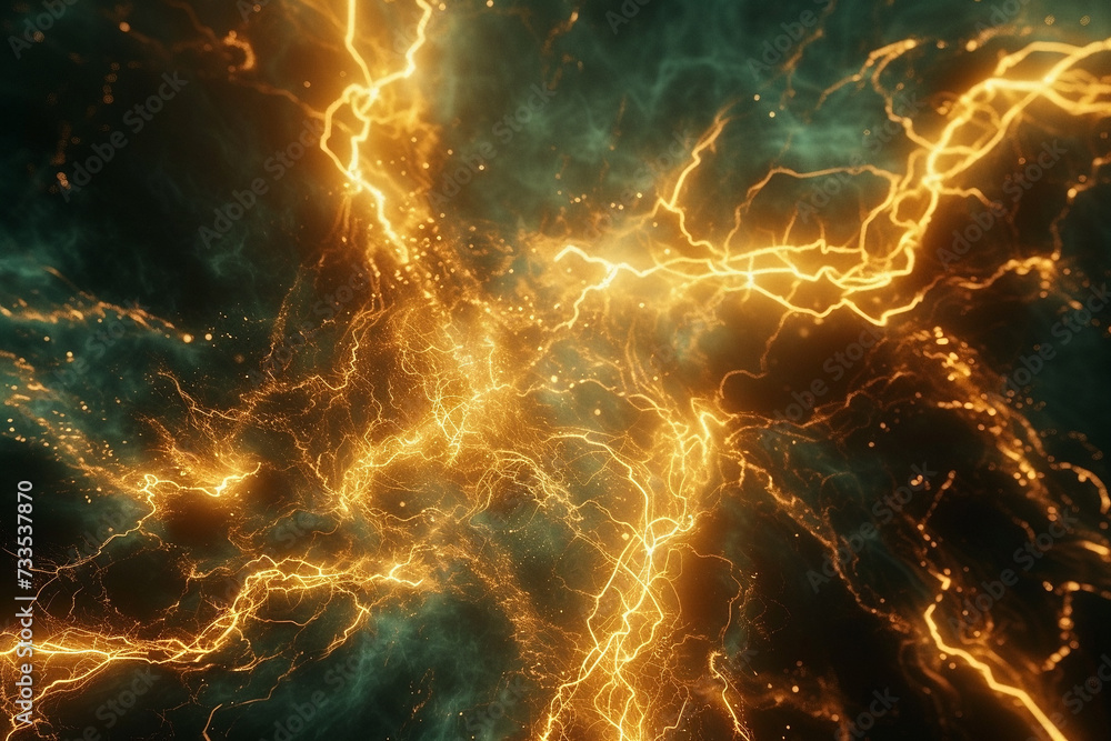 Fototapeta premium Electric arcs crackle and surge across the frame, branching out with intense, jagged lines of light - Generative AI