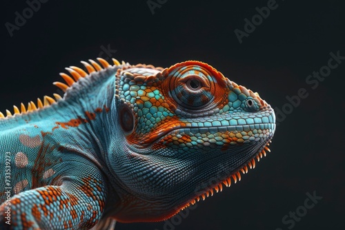 chamelion profile portrait on black background  highly detailed - generative ai