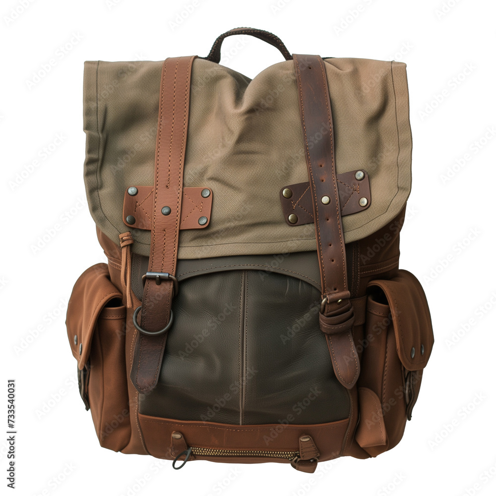 tourist khaki backpack on a transparent background