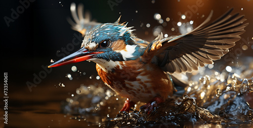 Stunning Kingfisher Dive Freeze a moment in time as a kingfisher dives headfirst into a crystal-clear stream, its sleek body slicing through the water with unmatched precisio photo