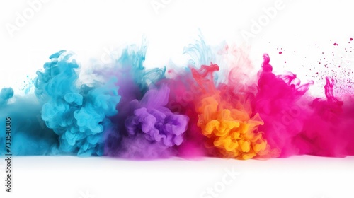 Colored powder explosions on a white background