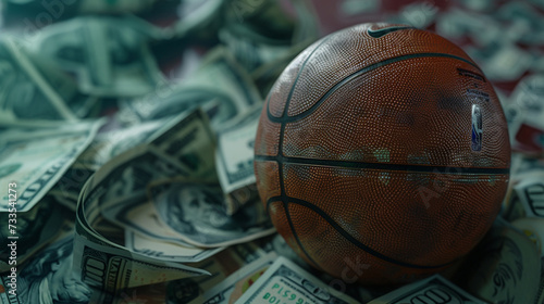 Exciting Moment in Eveleth, MN - USA - 03-08-2022: NCAA Final Four Basketball Game Featuring NIL (Name Image Likeness) and Surrounded by Money