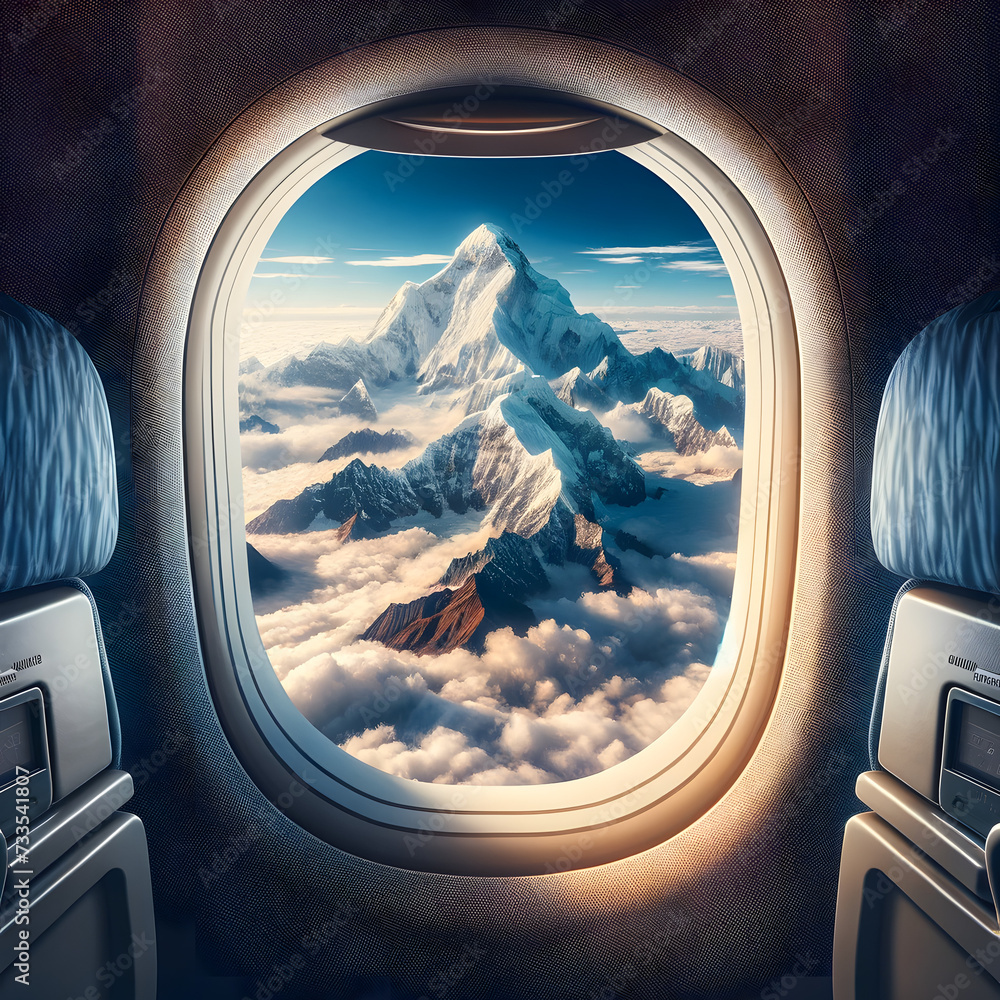 Fototapeta premium the breathtaking view of a mountain range seen through an airplane window