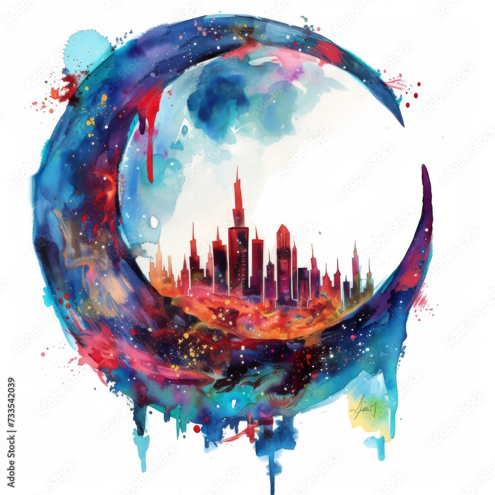 Obraz premium A colorful painting of a city in watercolor design.