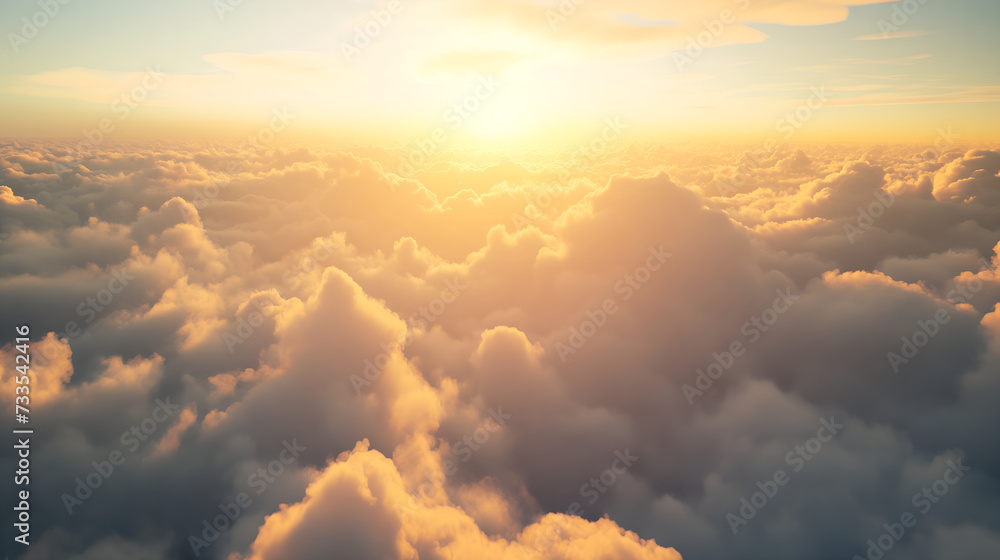 Heavenly Glow: Aerial Photography Capturing Sun's Radiance in Cloud-Filled Skies with Soft Light
