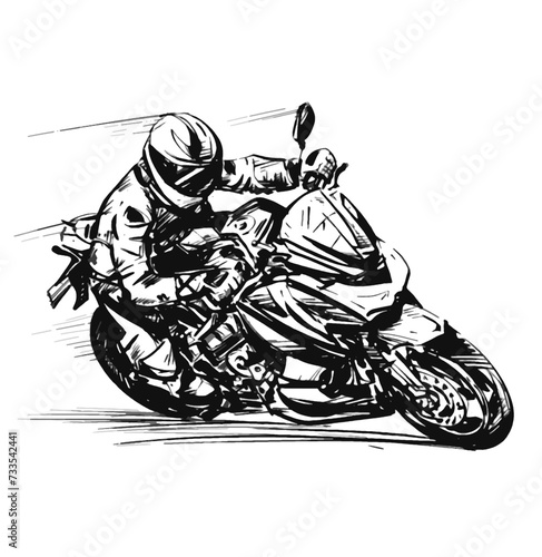 Original drawing of the rider with a big motorcycle on the road