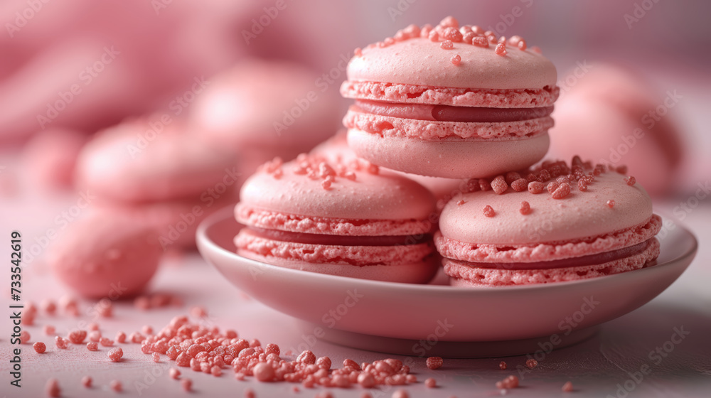 Close up of pink macarons for summer desserts or food blog