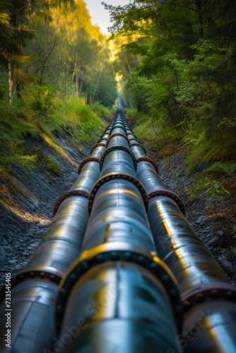 Pipeline and pipe rack of petroleum and natural gas transportation pipeline to the industrial refinery, petroleum organization delivering resources production photo