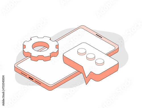 Personalization trends in mobile communication, change digital experience concept. Mobile phone, conversation and gear icon for personalized marketing and efficient interactions. Vector illustration