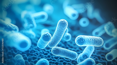 Various shapes of bacteria, probiotics under microscope, science, medicine concept background