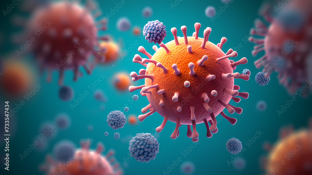 Fototapeta premium Various shapes of bacteria, probiotics under microscope, science, medicine concept background