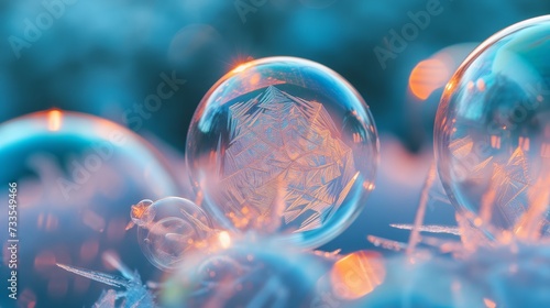 The magic of a freezing morning is captured in a bubble's transformation, its ice patterns a natural wonder. © Yaroslav Herhalo