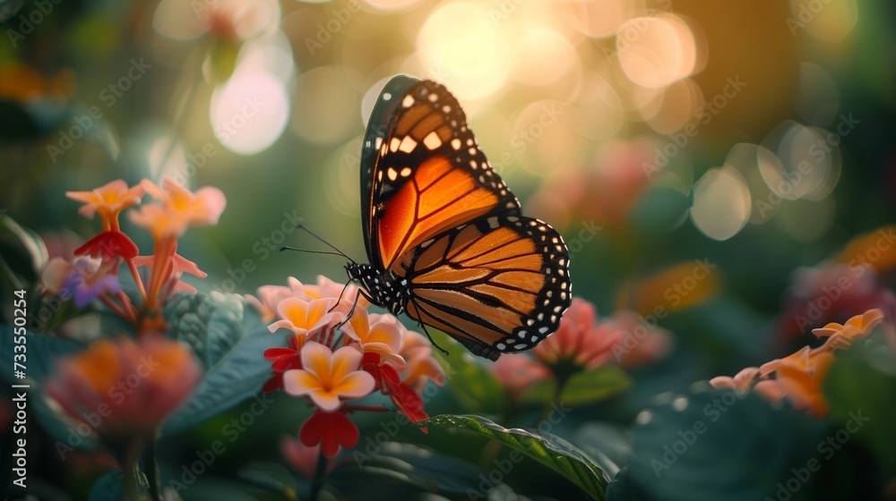 A butterfly in its natural habitat, perfectly at home among the petals of a blooming flower. A butterfly in its natural habitat, perfectly at home among the petals of a blooming flower.