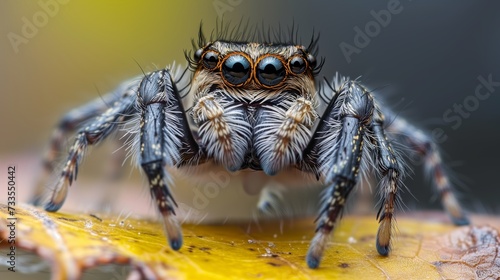 A jumping spider's intricate eye structure commands attention in this macro nature photograph. © Yaroslav Herhalo