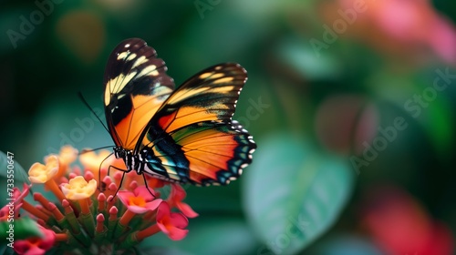 A macro perspective shows a butterfly's adaptation to the vibrant, tropical surroundings.