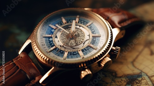Wristwatch with compass close-up, Hyper Real
