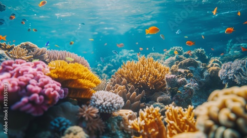 An underwater spectacle  a coral reef with thriving marine biodiversity.