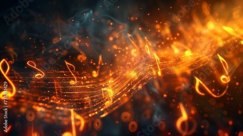 Luminous music notes weaving through a virtual realm of creativity and sound.