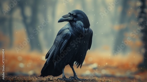 Keen sight of the raven, an intelligent corvid species, observant in its habitat. photo