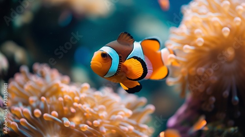 Sustainability of marine life reflected in a clownfish's natural behaviors.