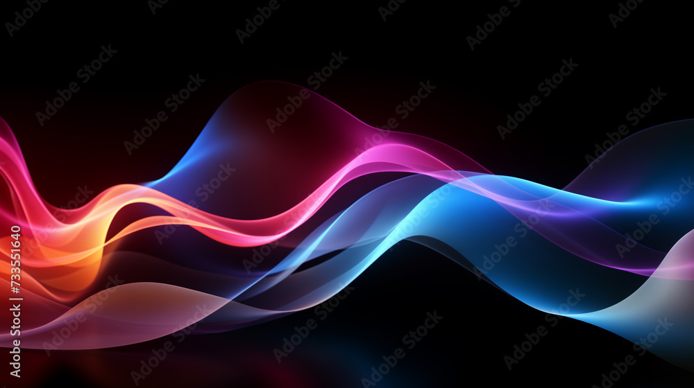 abstract background multicolor glowing light waves on reflective black background, cyber tech, modern wallpaper, technology business presentation or banner backdrop, futuristic 