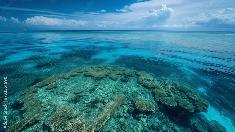 Fototapeta premium Scuba divers' paradise, the Barrier Reef's biodiversity from an aerial perspective.