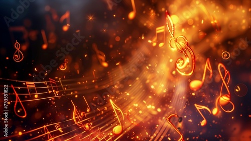 A glowing treble clef as the focal point in an abstract orchestra of notes.