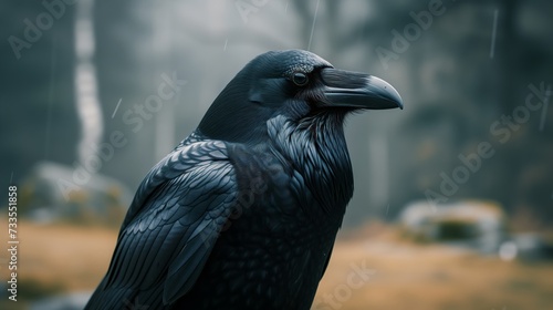 A contemplative raven among the trees  its intelligence as deep as the forest.