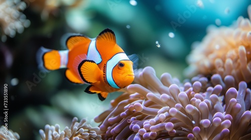 Aquatic biodiversity exemplified by a clownfish s presence in the reef.