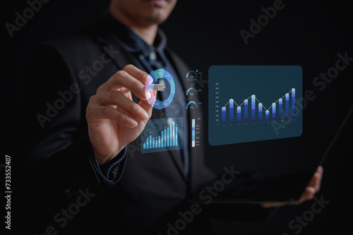 Data analysis for performance and create insight report Businessman working and analysis with economic graph growth chart, Business development target