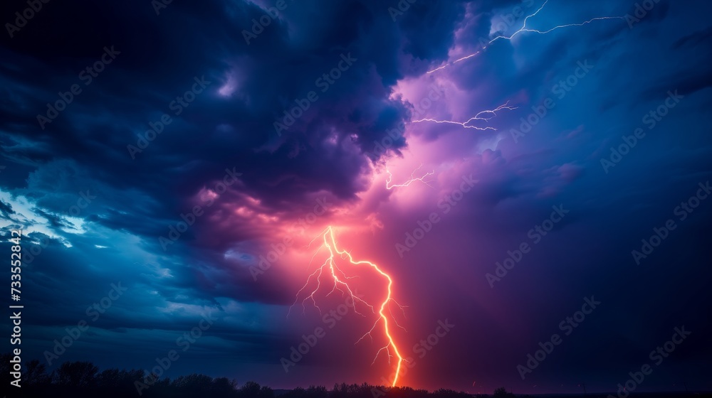 Nature's might is on full display as a lightning bolt strikes with fierce precision, its light a stark reminder of the storm's looming threat.