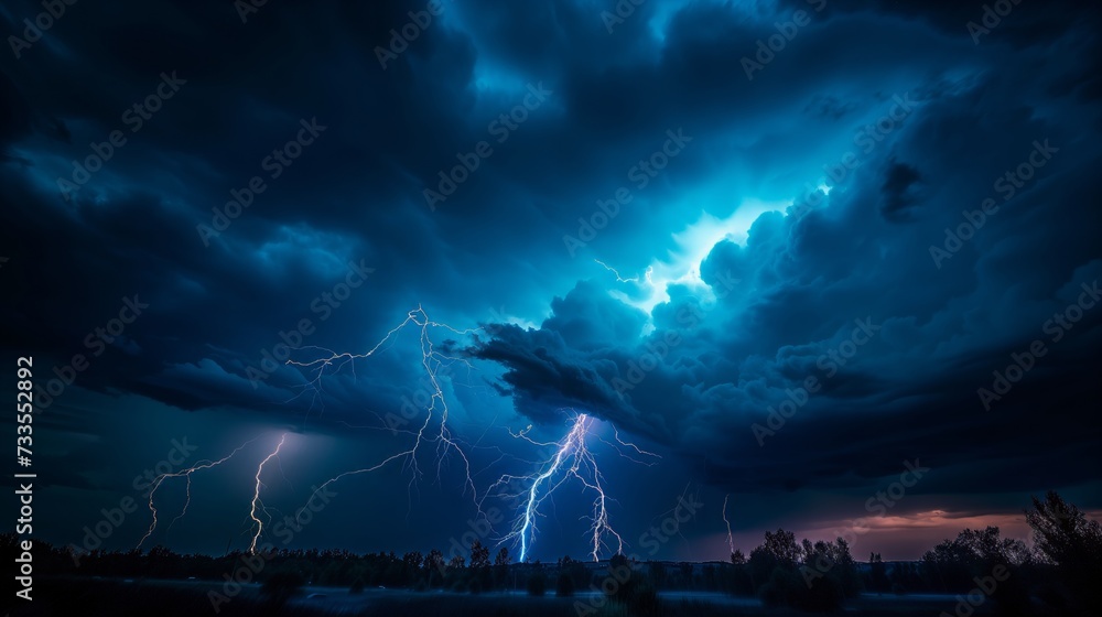 Nature's electrical spectacle unfolds as lightning streaks across the sky, the charged atmosphere palpable even from afar.