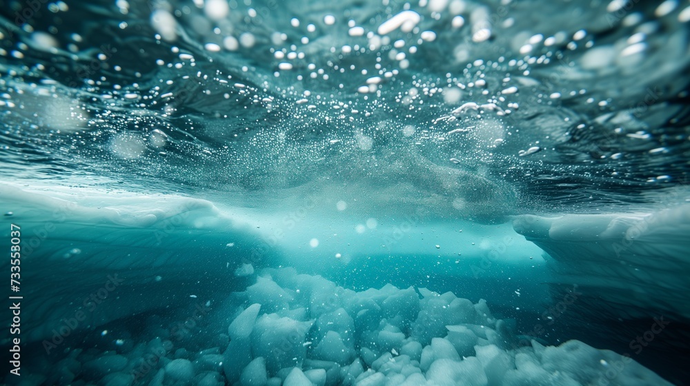 The water’s icy embrace preserves a forest of branches below, while snowflakes blanket the world above in silent white.