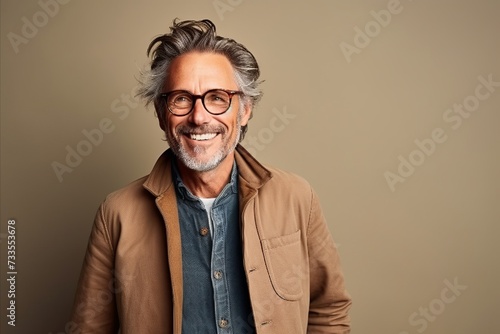 Portrait of a handsome senior man with glasses. Men's beauty, fashion. Studio shot.