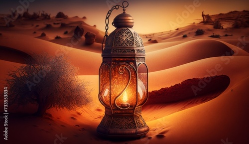 islamic lantern at desert ,ramadan,eid mubarak