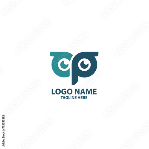 initial letter CP owl logo design vector