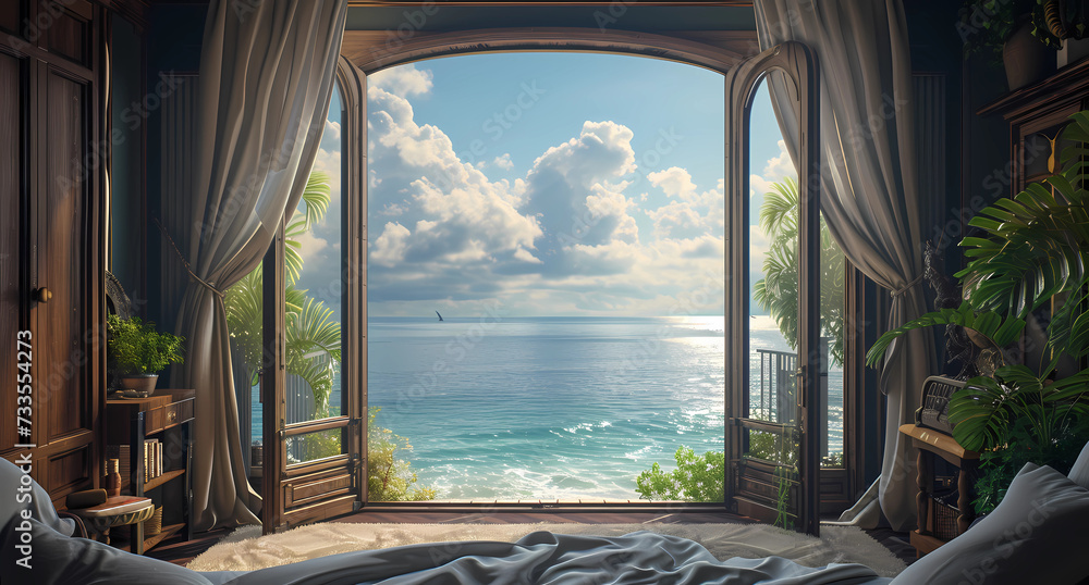 an ocean view from a bedroom of a house