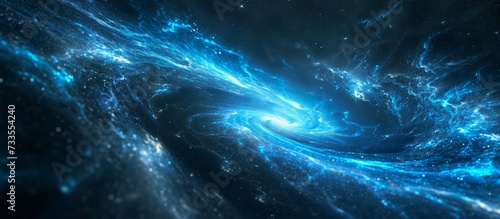 Computer generated abstract 3D rendering of a blue glowing gravitational wave in deep space. photo