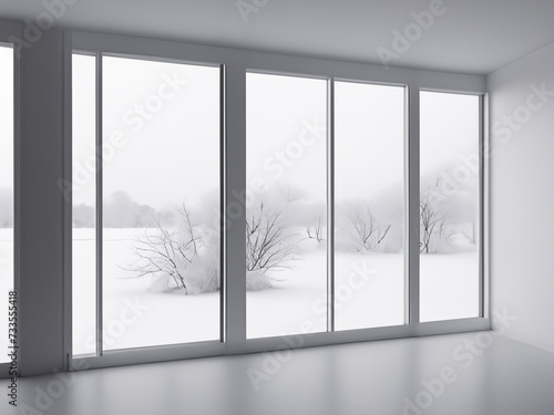 White modern room with winter weather outside