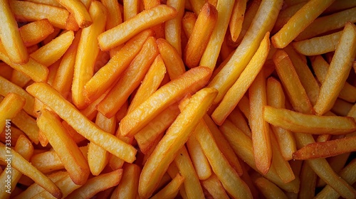 Belgiun fries top view also known as French fries a vibrant backdrop, Generative AI. photo