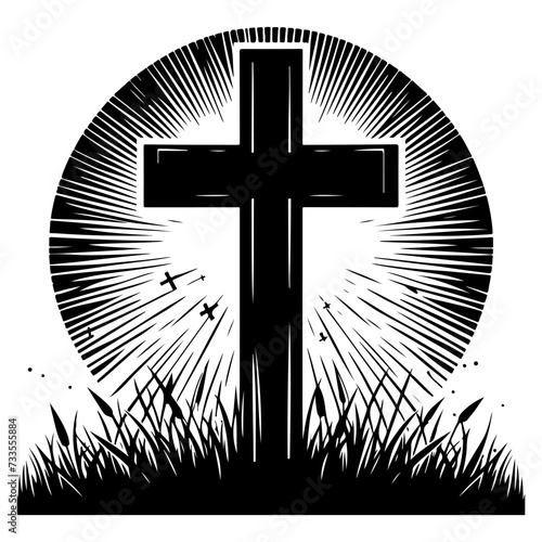 Religion Christian cross icon symbol flat style. Hand drawn black line sketch grunge cross Vector illustration