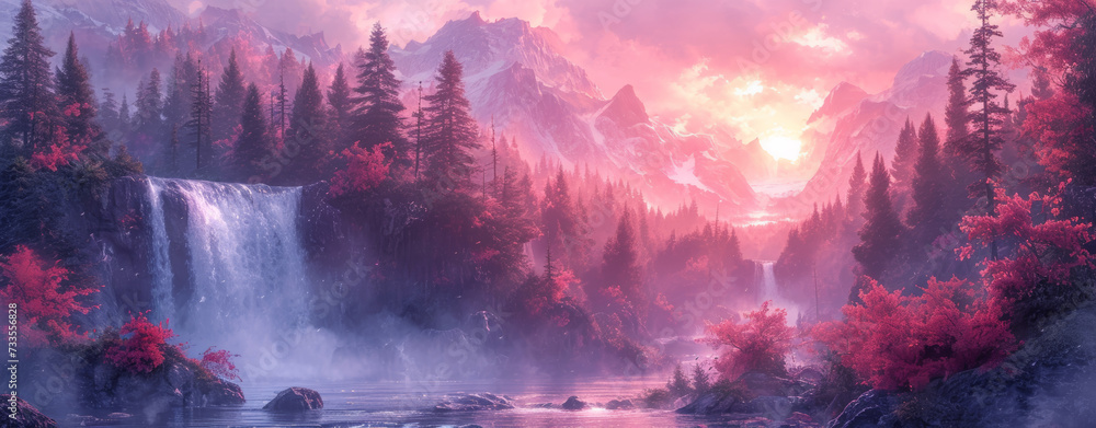 Fototapeta premium pink sunset in the mountains