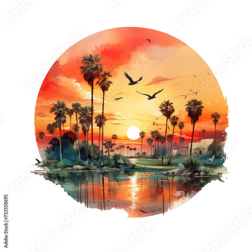 California sunset in watercolor, citycore, in the style of digital painting photo