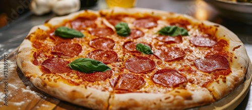 New-York style Italian pepperoni pizza, authentic and delicious.