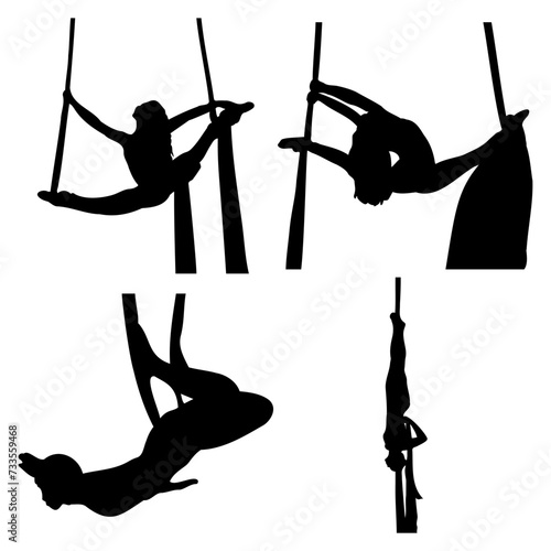 Set of Aerial Silk Silhouette. Flat Shapes and Design. Vector Illustration