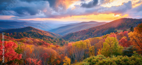 Colorful foliage covering the majestic mountain slopes in autumn