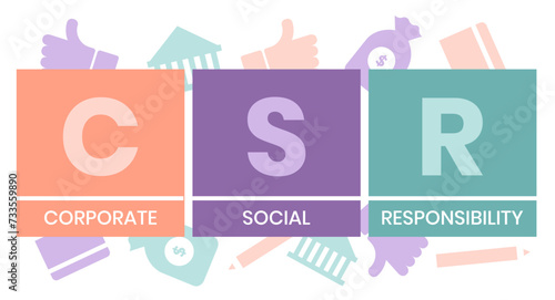 CSR - Corporate social responsibility. acronym business concept. vector illustration concept with keywords and icons. lettering illustration with icons for web banner, flyer, landing page